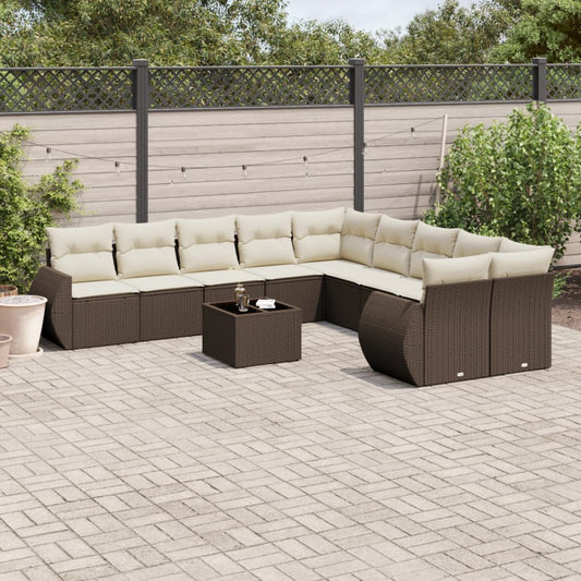 11-delige Loungeset met kussens poly rattan bruin