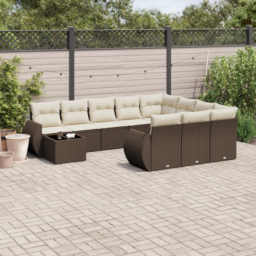 11-delige Loungeset met kussens poly rattan bruin