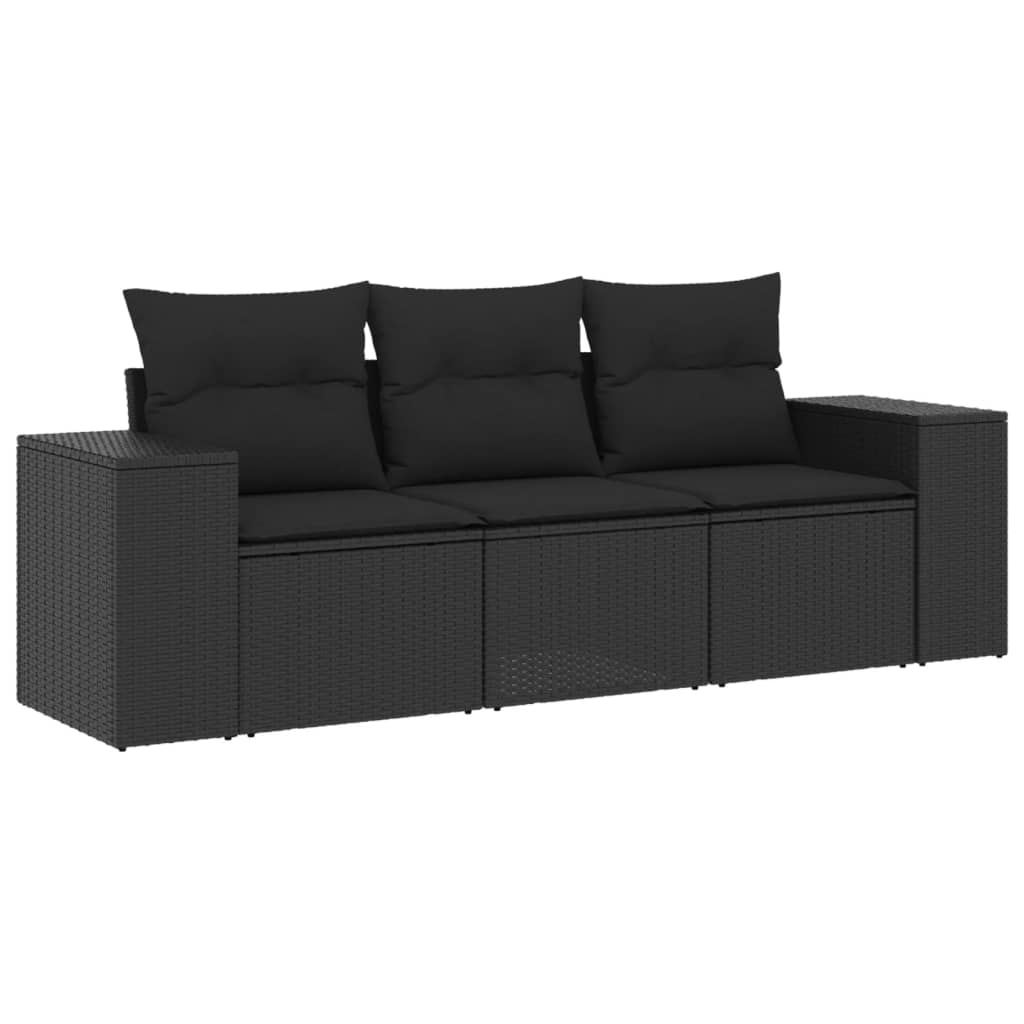 3-delige Loungeset met kussens poly rattan zwart Modulaire tuinbanken | Creëer jouw Trendy Thuis | Gratis bezorgd & Retour | Trendy.nl