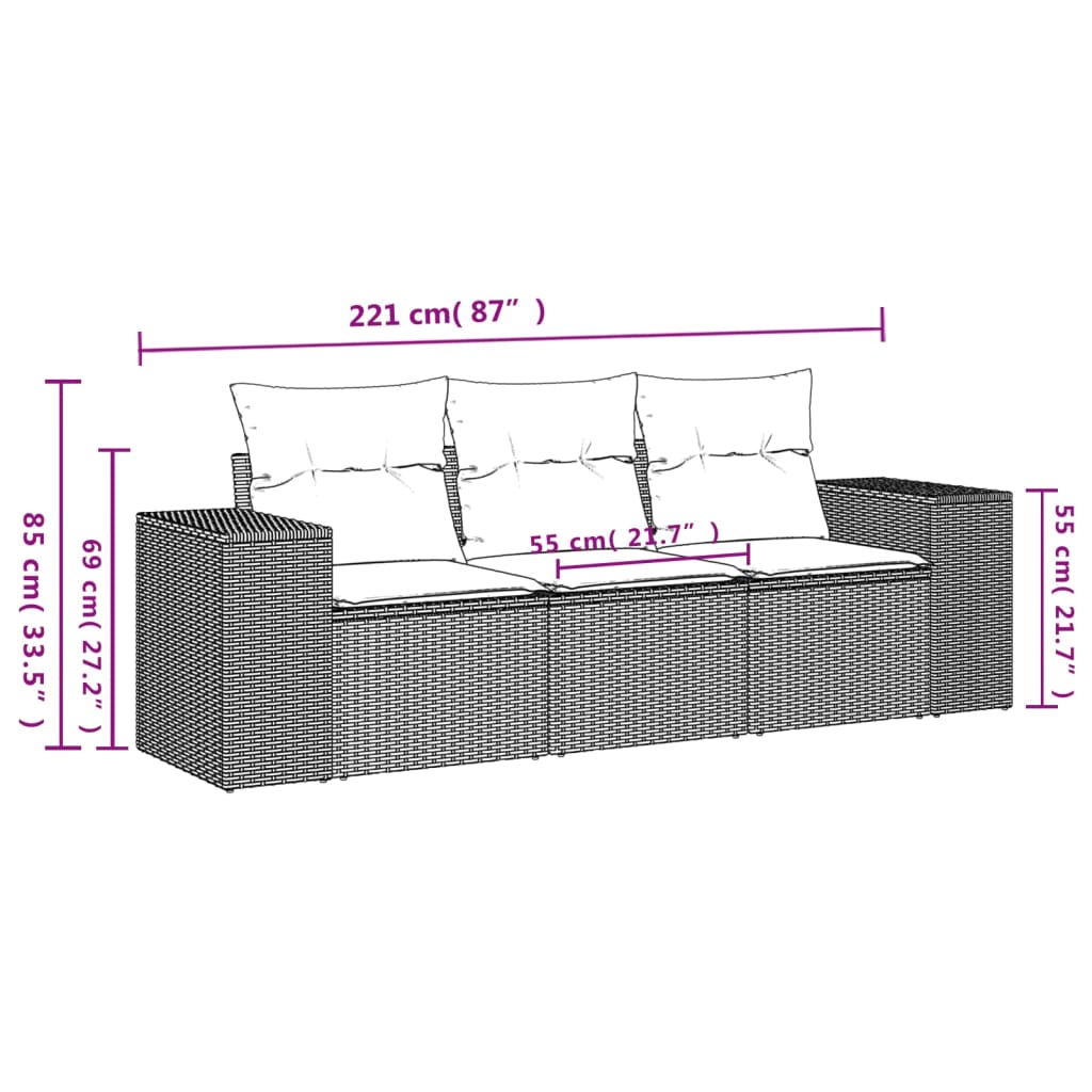 3-delige Loungeset met kussens poly rattan zwart Modulaire tuinbanken | Creëer jouw Trendy Thuis | Gratis bezorgd & Retour | Trendy.nl