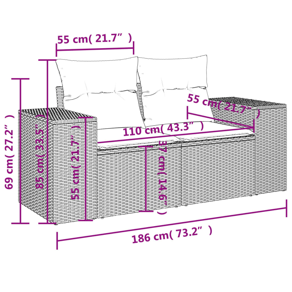 3-delige Loungeset met kussens poly rattan zwart Modulaire tuinbanken | Creëer jouw Trendy Thuis | Gratis bezorgd & Retour | Trendy.nl