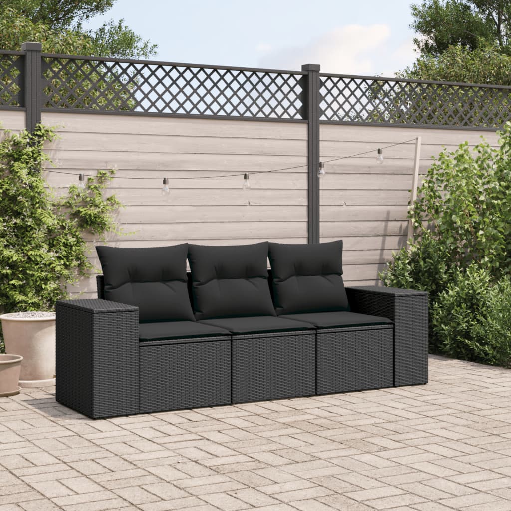 3-delige Loungeset met kussens poly rattan zwart Modulaire tuinbanken | Creëer jouw Trendy Thuis | Gratis bezorgd & Retour | Trendy.nl