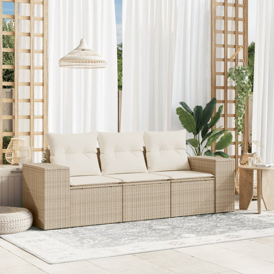 3-delige Loungeset met kussens poly rattan beige Modulaire tuinbanken | Creëer jouw Trendy Thuis | Gratis bezorgd & Retour | Trendy.nl