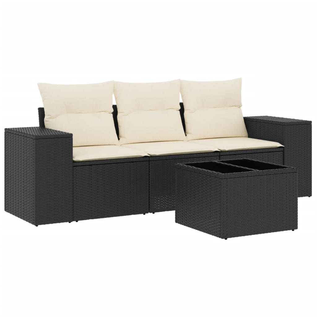 4-delige Loungeset met kussens poly rattan zwart Modulaire tuinbanken | Creëer jouw Trendy Thuis | Gratis bezorgd & Retour | Trendy.nl