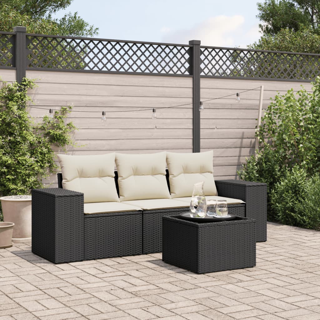 4-delige Loungeset met kussens poly rattan zwart Modulaire tuinbanken | Creëer jouw Trendy Thuis | Gratis bezorgd & Retour | Trendy.nl