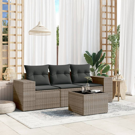 4-delige Loungeset met kussens poly rattan grijs Modulaire tuinbanken | Creëer jouw Trendy Thuis | Gratis bezorgd & Retour | Trendy.nl