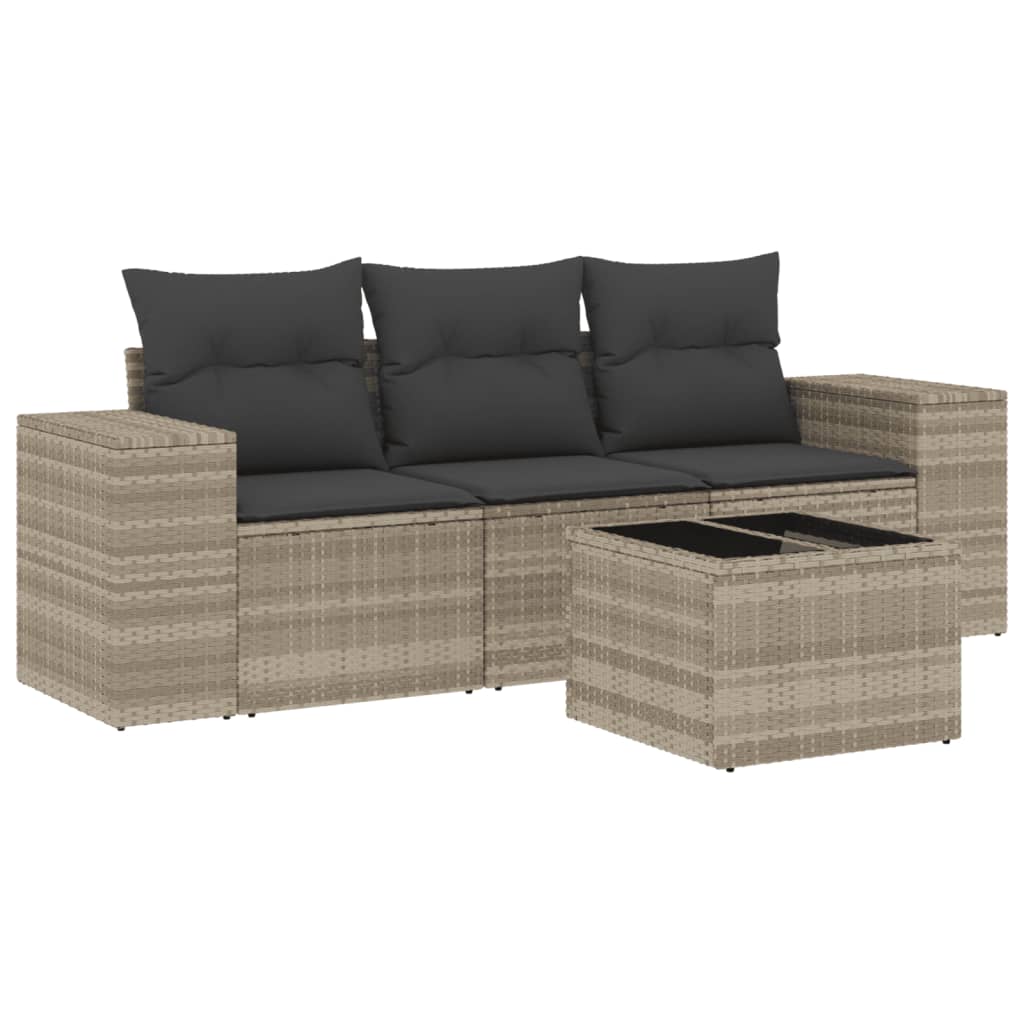 4-delige Loungeset met kussens poly rattan lichtgrijs Modulaire tuinbanken | Creëer jouw Trendy Thuis | Gratis bezorgd & Retour | Trendy.nl