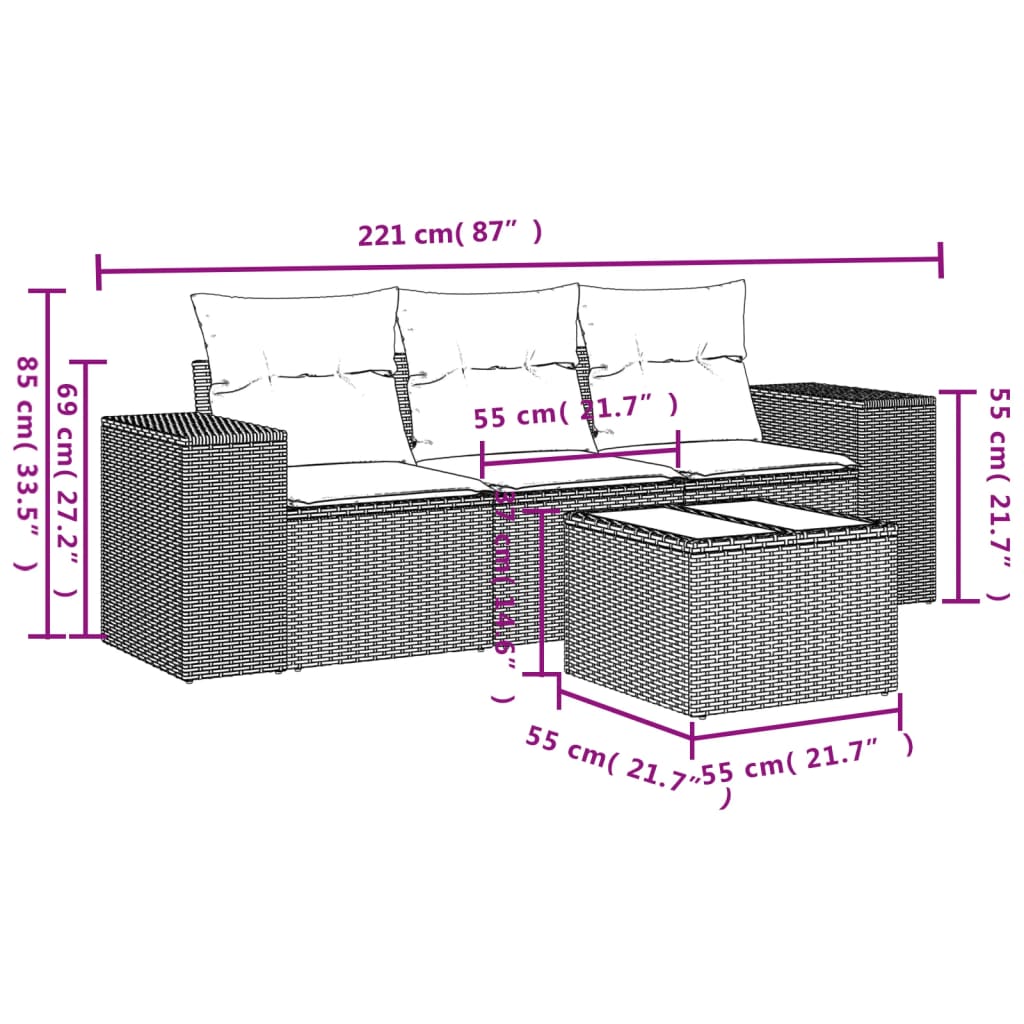 4-delige Loungeset met kussens poly rattan lichtgrijs Modulaire tuinbanken | Creëer jouw Trendy Thuis | Gratis bezorgd & Retour | Trendy.nl