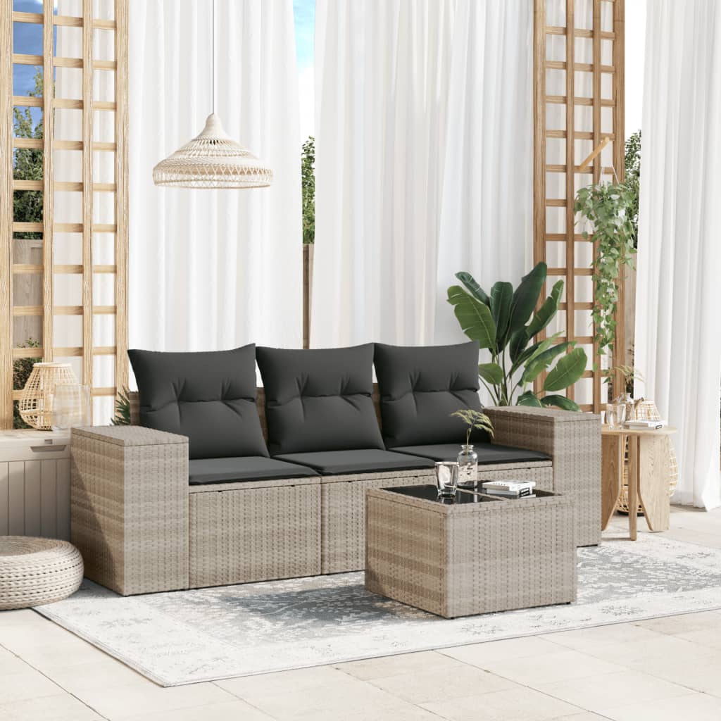 4-delige Loungeset met kussens poly rattan lichtgrijs Modulaire tuinbanken | Creëer jouw Trendy Thuis | Gratis bezorgd & Retour | Trendy.nl