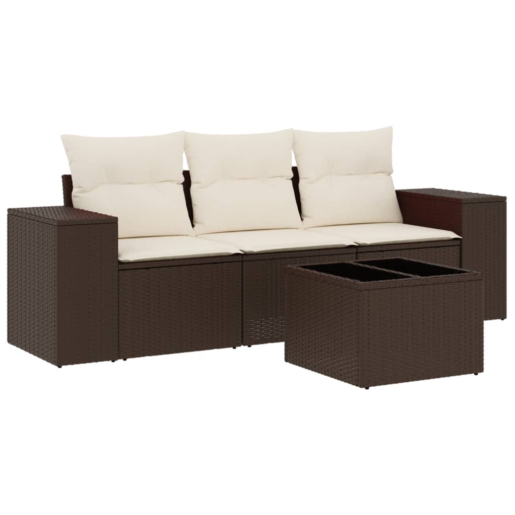 4-delige Loungeset met kussens poly rattan bruin