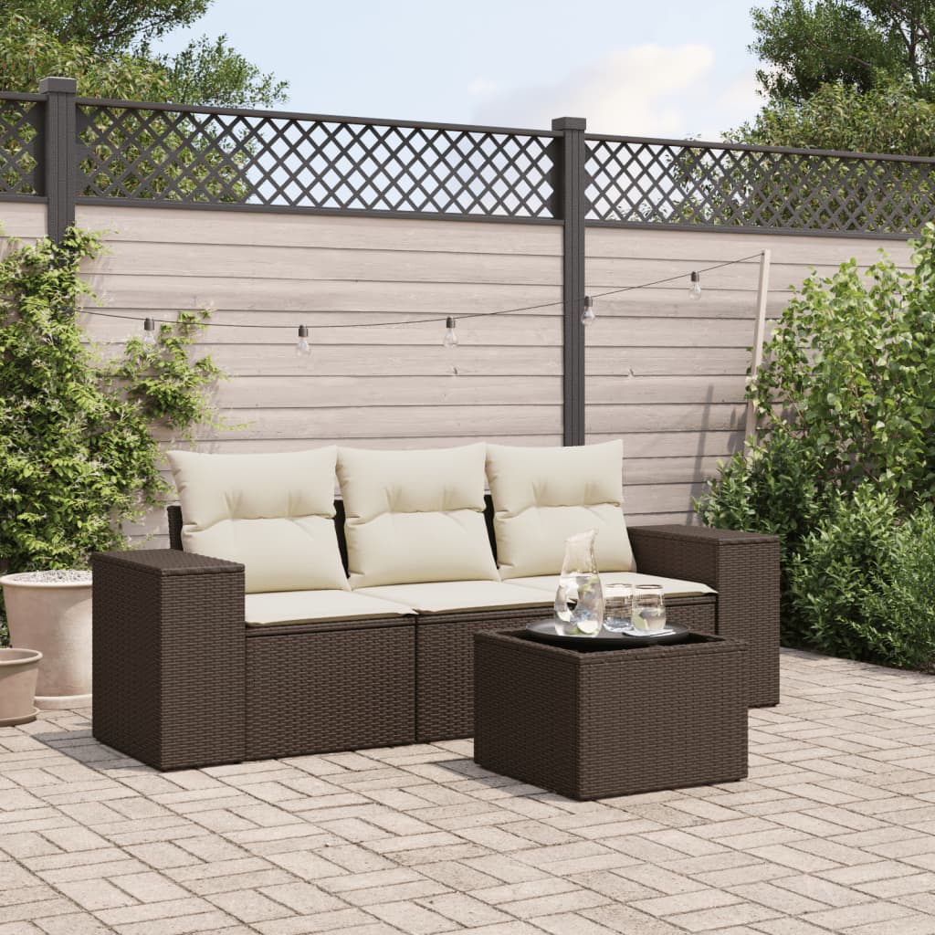 4-delige Loungeset met kussens poly rattan bruin