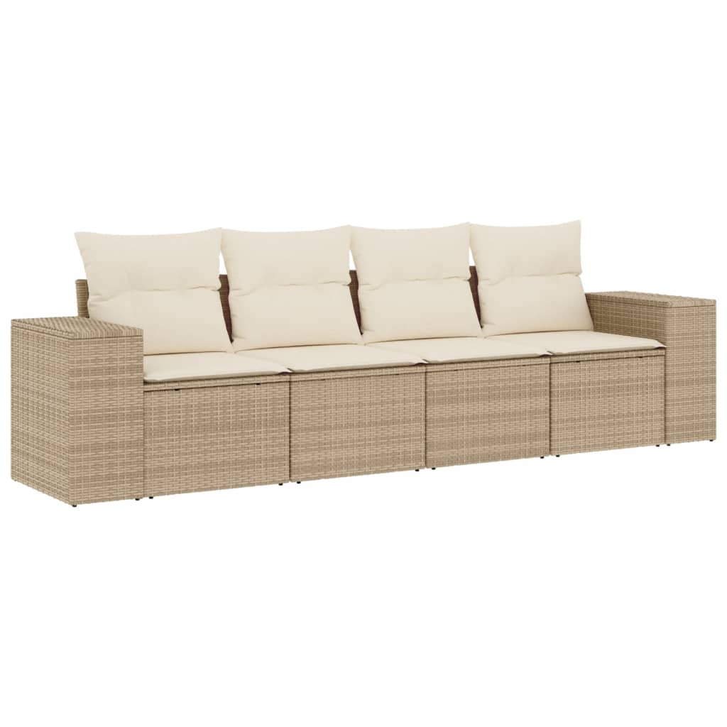 4-delige Loungeset met kussens poly rattan beige Modulaire tuinbanken | Creëer jouw Trendy Thuis | Gratis bezorgd & Retour | Trendy.nl