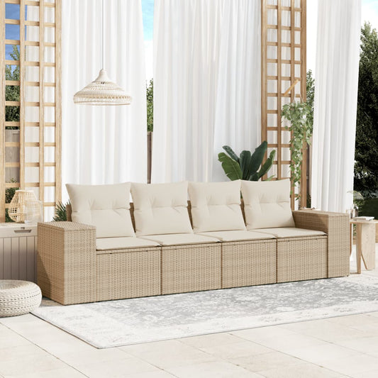 4-delige Loungeset met kussens poly rattan beige Modulaire tuinbanken | Creëer jouw Trendy Thuis | Gratis bezorgd & Retour | Trendy.nl