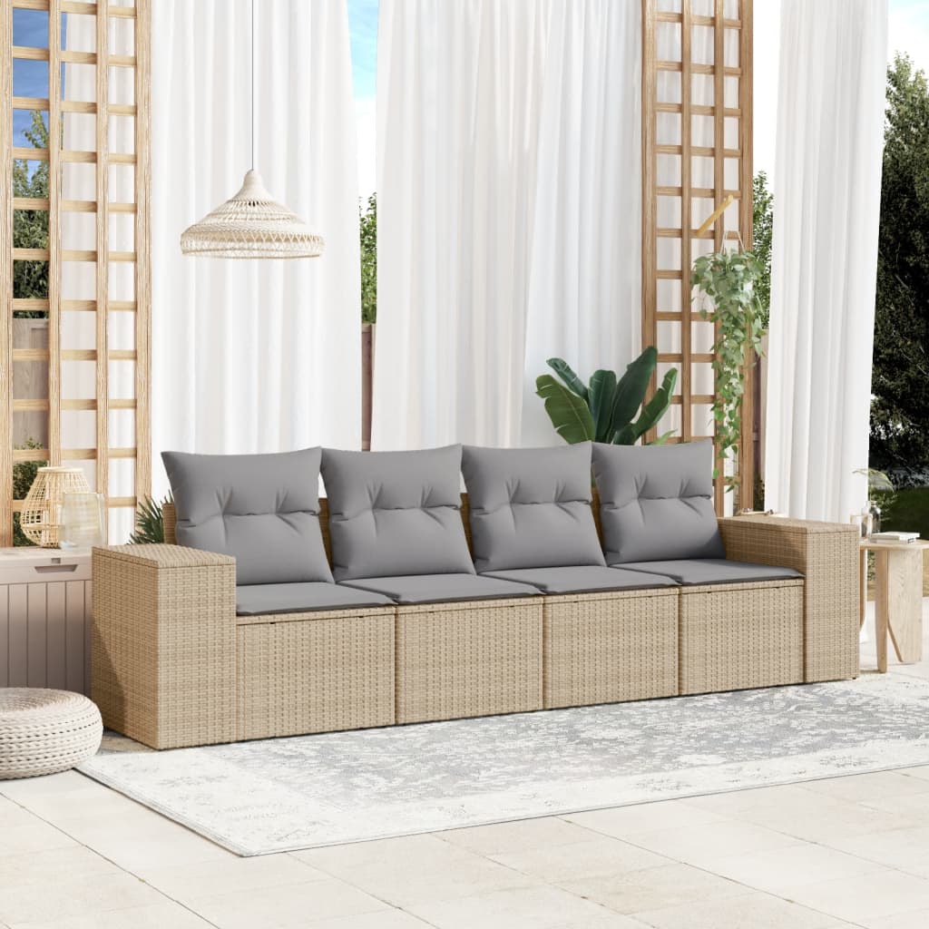 4-delige Loungeset met kussens poly rattan beige Modulaire tuinbanken | Creëer jouw Trendy Thuis | Gratis bezorgd & Retour | Trendy.nl