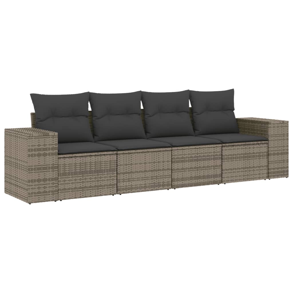 4-delige Loungeset met kussens poly rattan grijs Modulaire tuinbanken | Creëer jouw Trendy Thuis | Gratis bezorgd & Retour | Trendy.nl