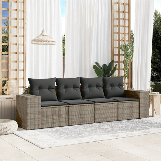 4-delige Loungeset met kussens poly rattan grijs Modulaire tuinbanken | Creëer jouw Trendy Thuis | Gratis bezorgd & Retour | Trendy.nl