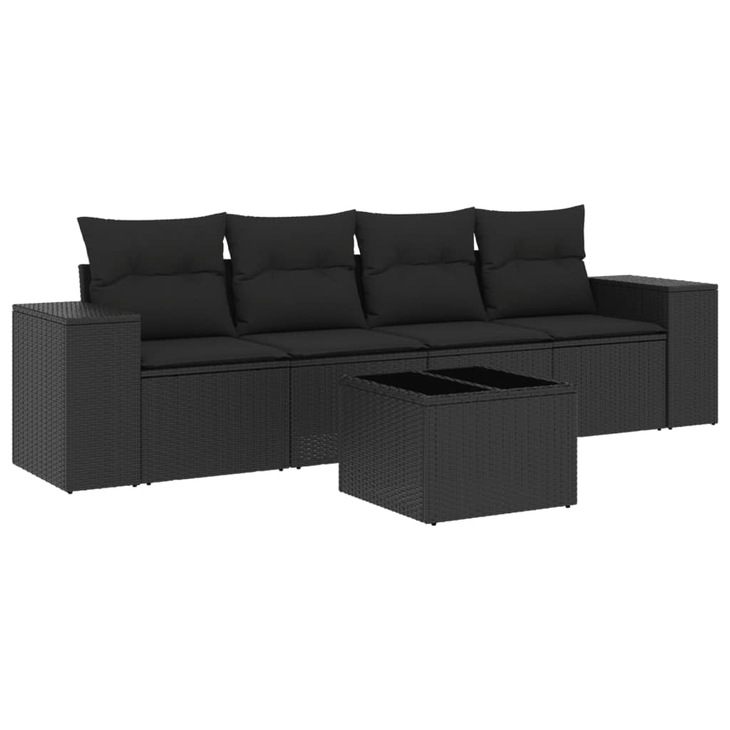 5-delige Loungeset met kussens poly rattan zwart Modulaire tuinbanken | Creëer jouw Trendy Thuis | Gratis bezorgd & Retour | Trendy.nl