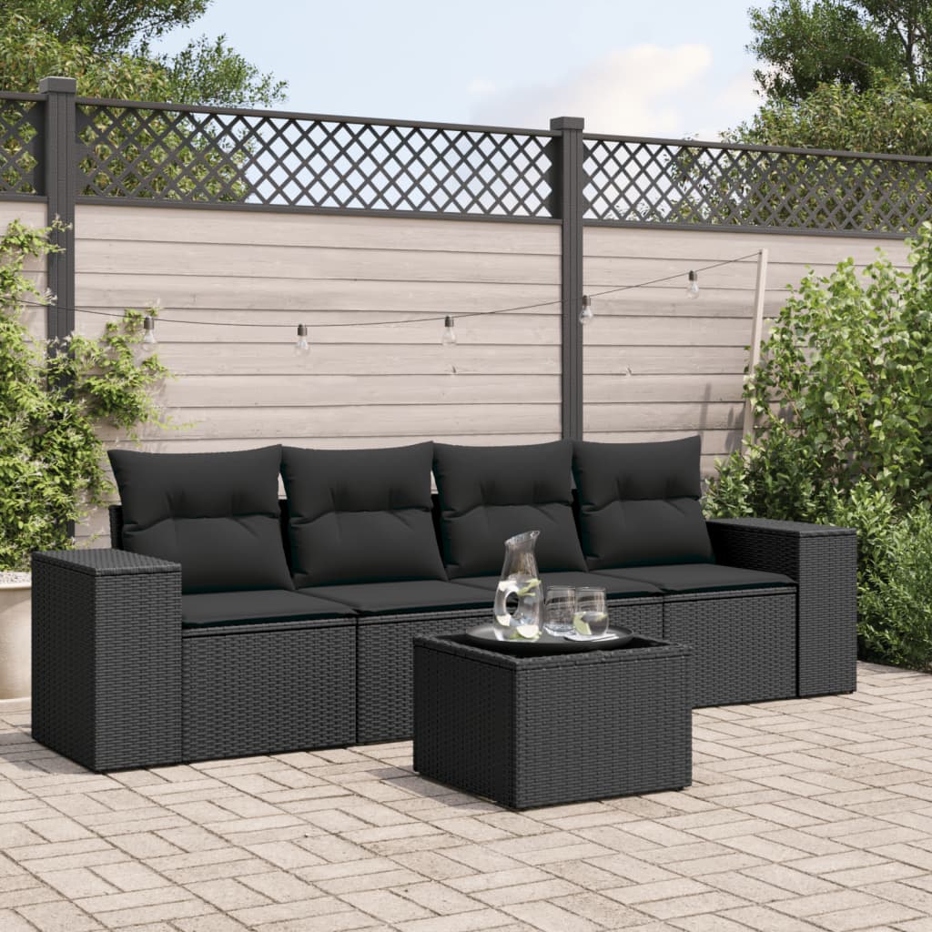 5-delige Loungeset met kussens poly rattan zwart Modulaire tuinbanken | Creëer jouw Trendy Thuis | Gratis bezorgd & Retour | Trendy.nl