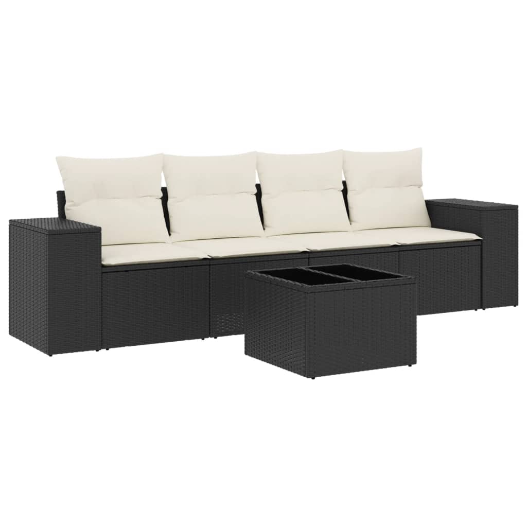 5-delige Loungeset met kussens poly rattan zwart Modulaire tuinbanken | Creëer jouw Trendy Thuis | Gratis bezorgd & Retour | Trendy.nl