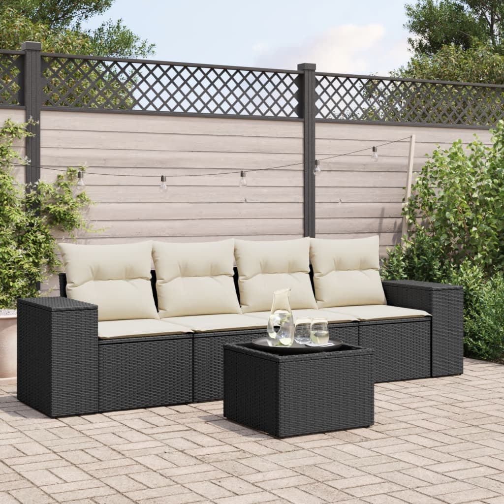 5-delige Loungeset met kussens poly rattan zwart Modulaire tuinbanken | Creëer jouw Trendy Thuis | Gratis bezorgd & Retour | Trendy.nl