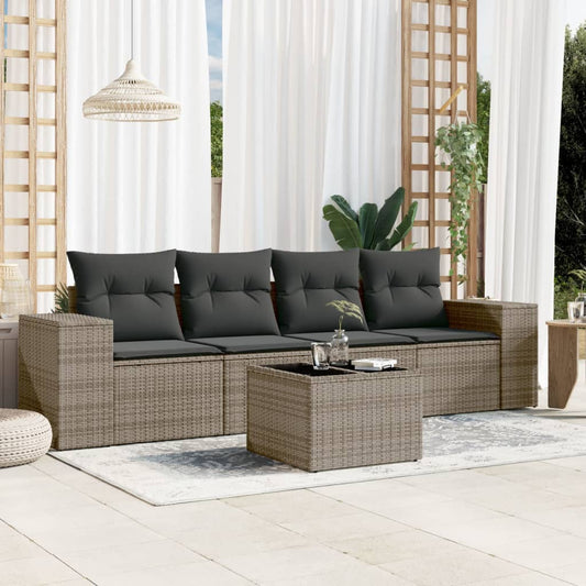 5-delige Loungeset met kussens poly rattan grijs Modulaire tuinbanken | Creëer jouw Trendy Thuis | Gratis bezorgd & Retour | Trendy.nl