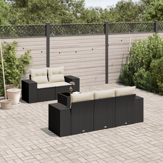 6-delige Loungeset met kussens poly rattan zwart Modulaire tuinbanken | Creëer jouw Trendy Thuis | Gratis bezorgd & Retour | Trendy.nl