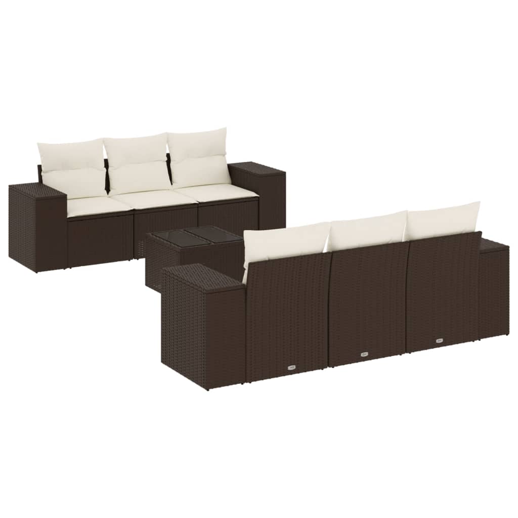 7-delige Loungeset met kussens poly rattan bruin