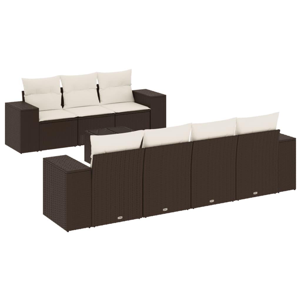 8-delige Loungeset met kussens poly rattan bruin