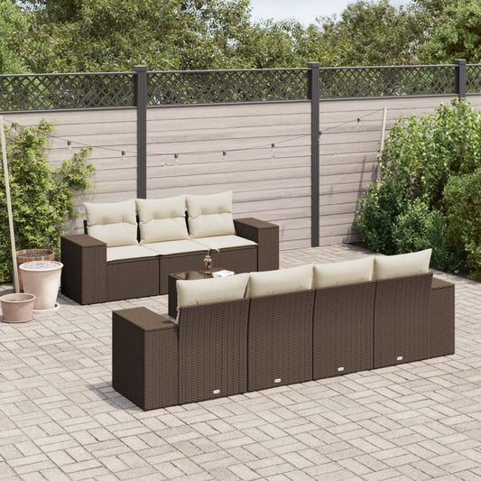 8-delige Loungeset met kussens poly rattan bruin