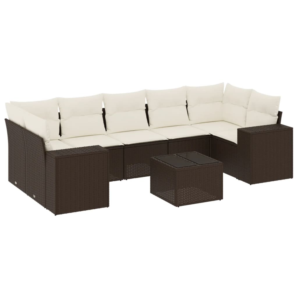 8-delige Loungeset met kussens poly rattan bruin