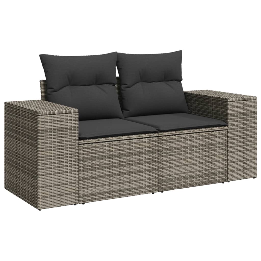 9-delige Loungeset met kussens poly rattan grijs