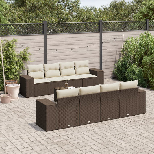 9-delige Loungeset met kussens poly rattan bruin