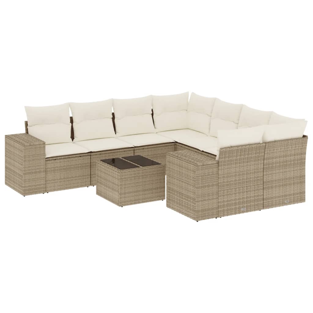 9-delige Loungeset met kussens poly rattan beige