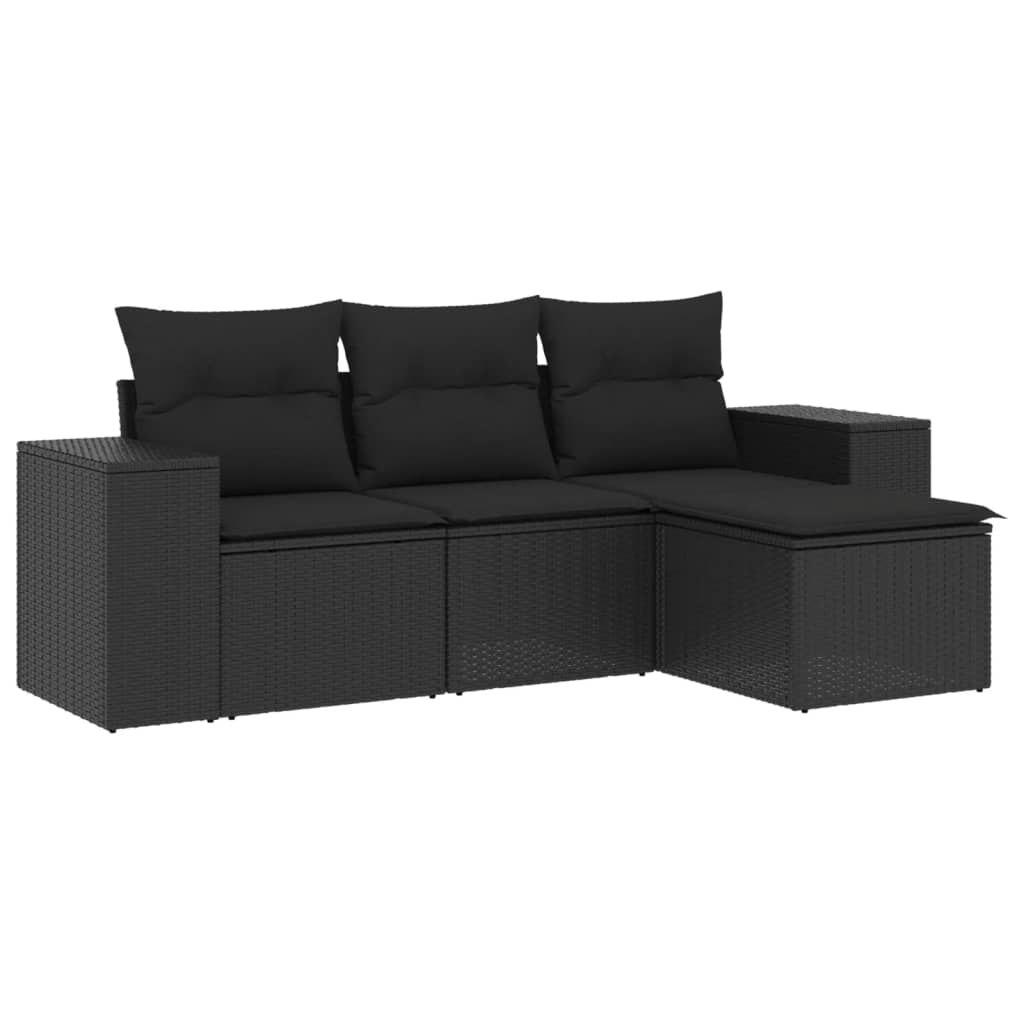 4-delige Loungeset met kussens poly rattan zwart Modulaire tuinbanken | Creëer jouw Trendy Thuis | Gratis bezorgd & Retour | Trendy.nl