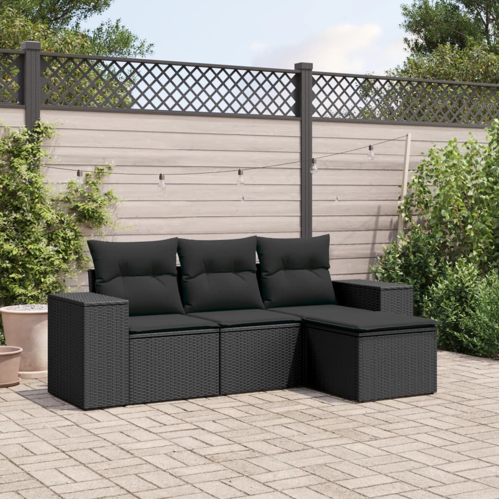 4-delige Loungeset met kussens poly rattan zwart Modulaire tuinbanken | Creëer jouw Trendy Thuis | Gratis bezorgd & Retour | Trendy.nl