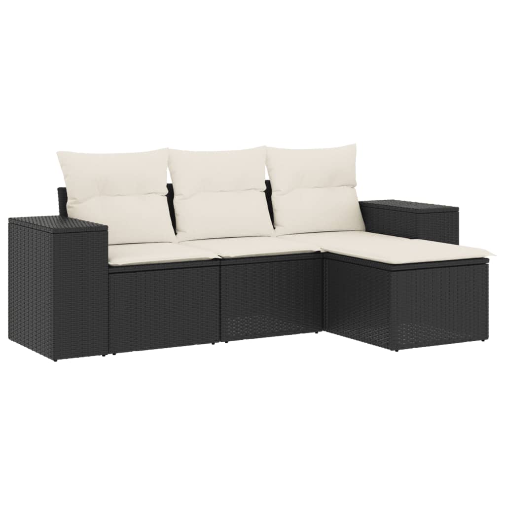 4-delige Loungeset met kussens poly rattan zwart Modulaire tuinbanken | Creëer jouw Trendy Thuis | Gratis bezorgd & Retour | Trendy.nl