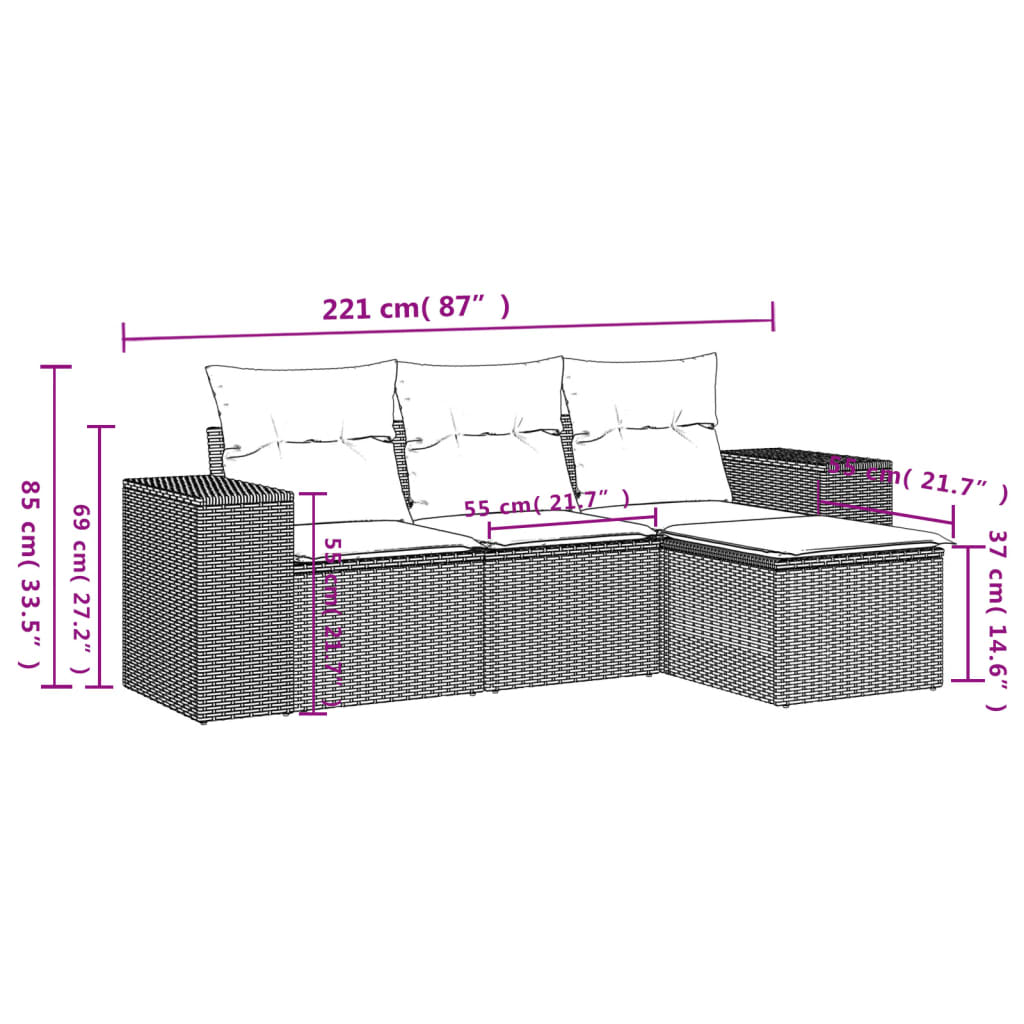 4-delige Loungeset met kussens poly rattan zwart Modulaire tuinbanken | Creëer jouw Trendy Thuis | Gratis bezorgd & Retour | Trendy.nl