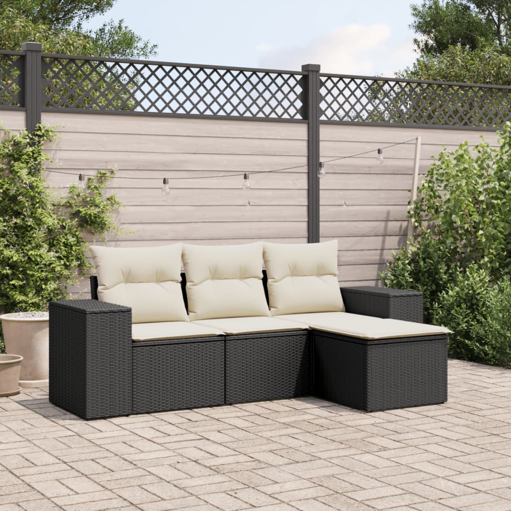 4-delige Loungeset met kussens poly rattan zwart Modulaire tuinbanken | Creëer jouw Trendy Thuis | Gratis bezorgd & Retour | Trendy.nl