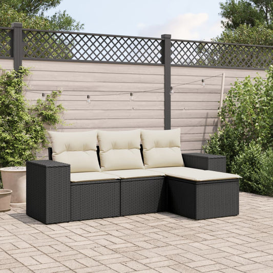 4-delige Loungeset met kussens poly rattan zwart Modulaire tuinbanken | Creëer jouw Trendy Thuis | Gratis bezorgd & Retour | Trendy.nl