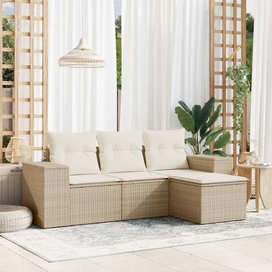 4-delige Loungeset met kussens poly rattan beige