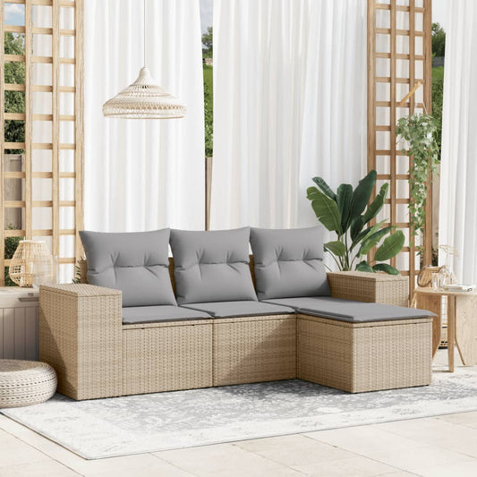 4-delige Loungeset met kussens poly rattan beige Modulaire tuinbanken | Creëer jouw Trendy Thuis | Gratis bezorgd & Retour | Trendy.nl