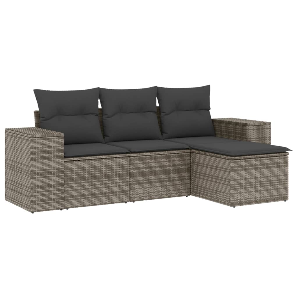 4-delige Loungeset met kussens poly rattan grijs Modulaire tuinbanken | Creëer jouw Trendy Thuis | Gratis bezorgd & Retour | Trendy.nl