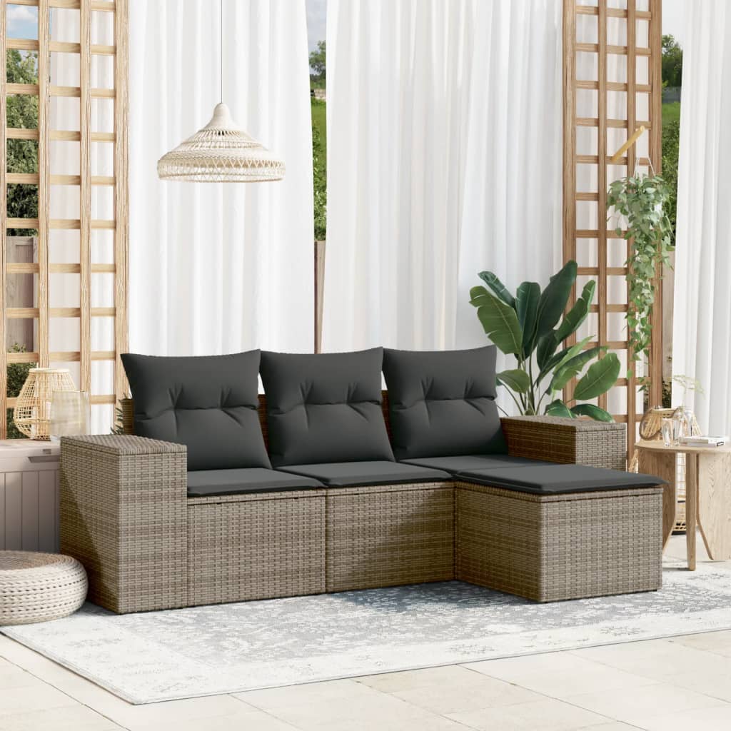 4-delige Loungeset met kussens poly rattan grijs Modulaire tuinbanken | Creëer jouw Trendy Thuis | Gratis bezorgd & Retour | Trendy.nl