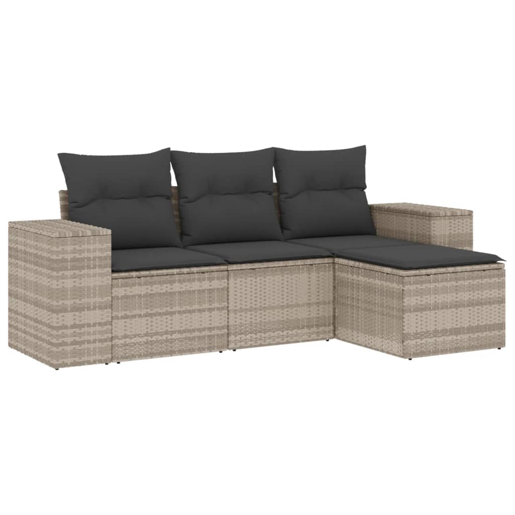 4-delige Loungeset met kussens poly rattan lichtgrijs Modulaire tuinbanken | Creëer jouw Trendy Thuis | Gratis bezorgd & Retour | Trendy.nl