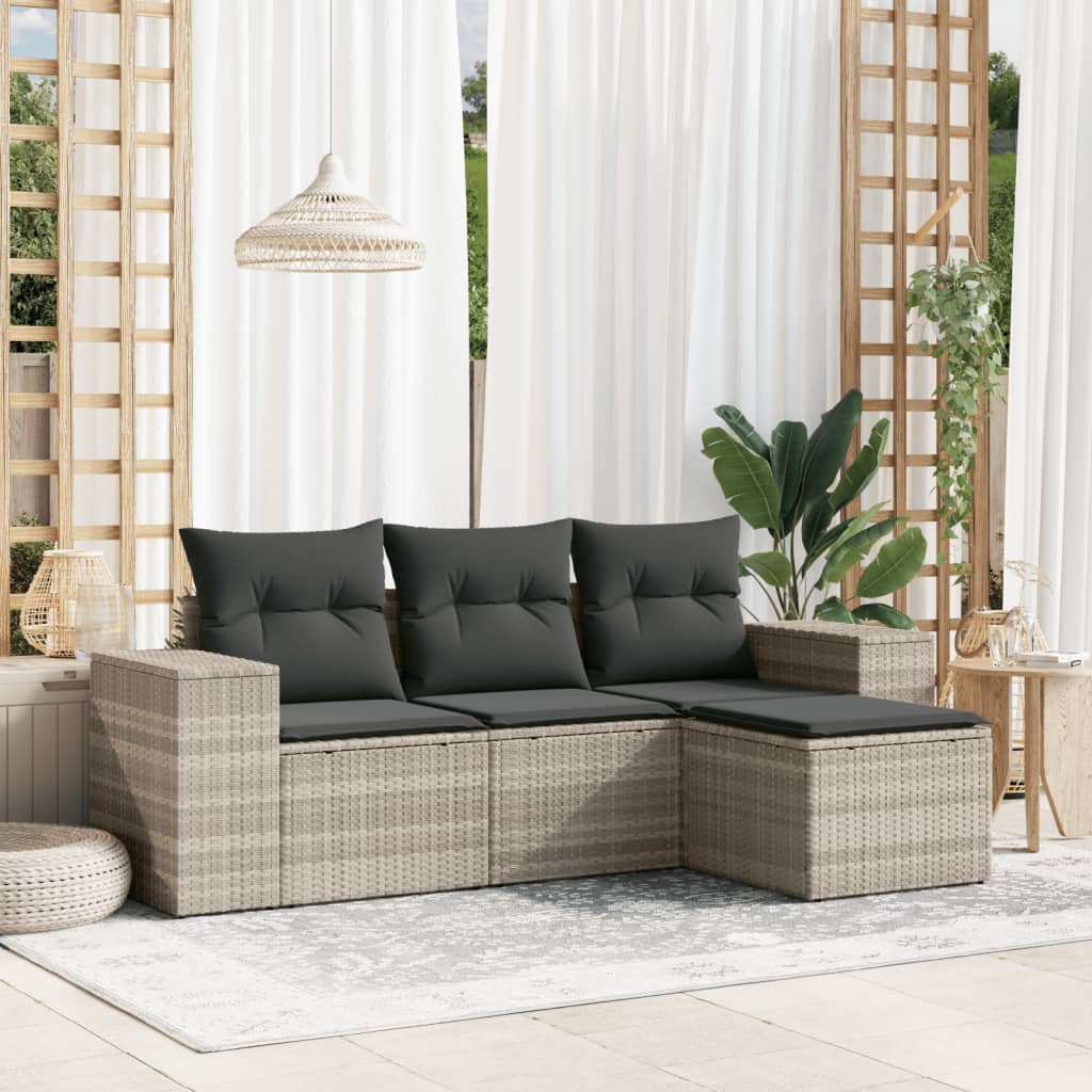 4-delige Loungeset met kussens poly rattan lichtgrijs Modulaire tuinbanken | Creëer jouw Trendy Thuis | Gratis bezorgd & Retour | Trendy.nl