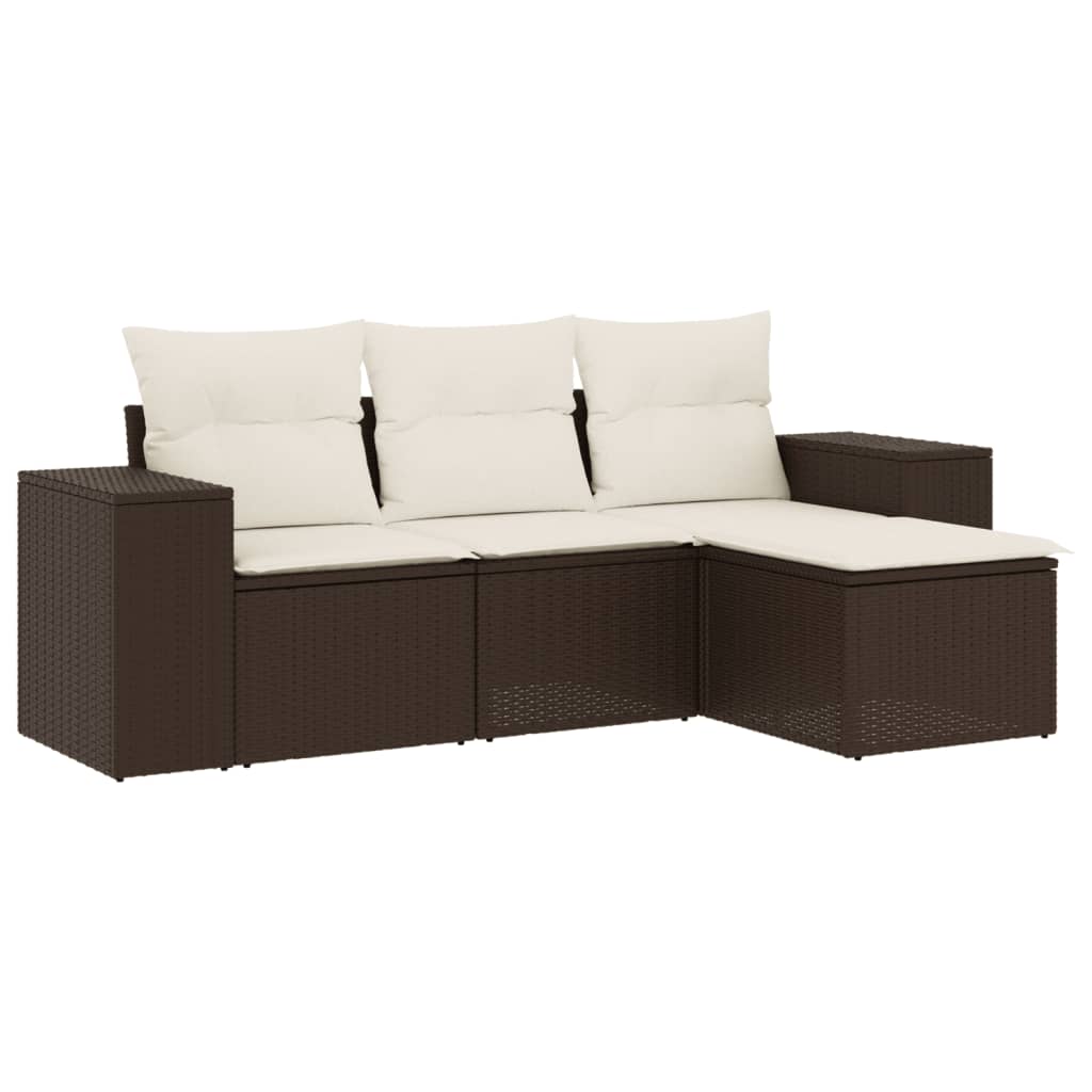 4-delige Loungeset met kussens poly rattan bruin