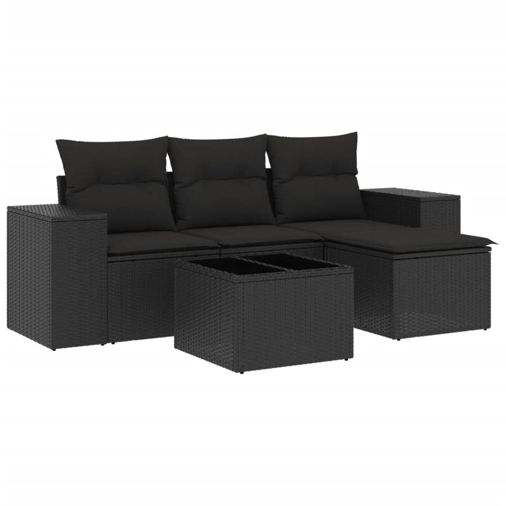 5-delige Loungeset met kussens poly rattan zwart Modulaire tuinbanken | Creëer jouw Trendy Thuis | Gratis bezorgd & Retour | Trendy.nl