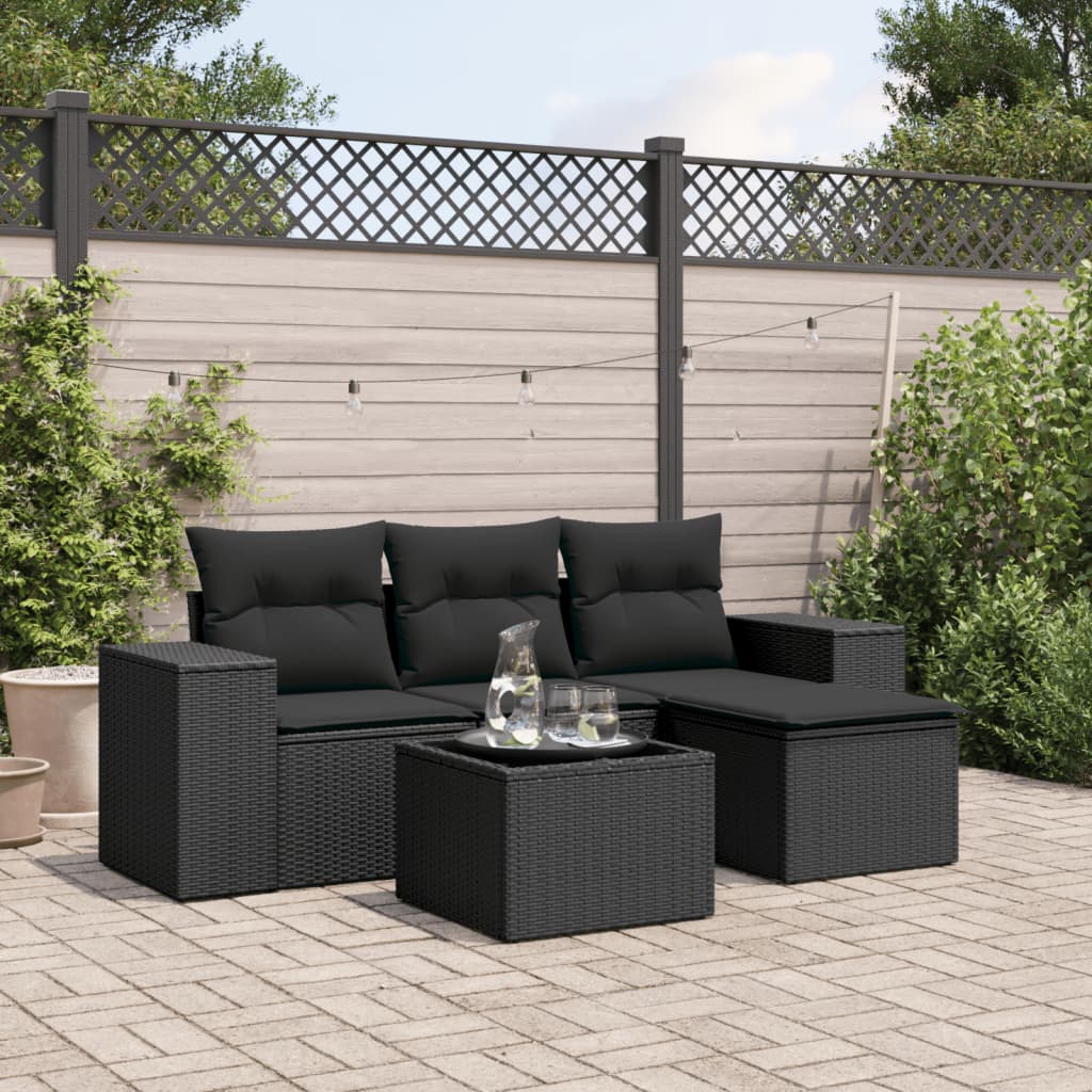 5-delige Loungeset met kussens poly rattan zwart Modulaire tuinbanken | Creëer jouw Trendy Thuis | Gratis bezorgd & Retour | Trendy.nl