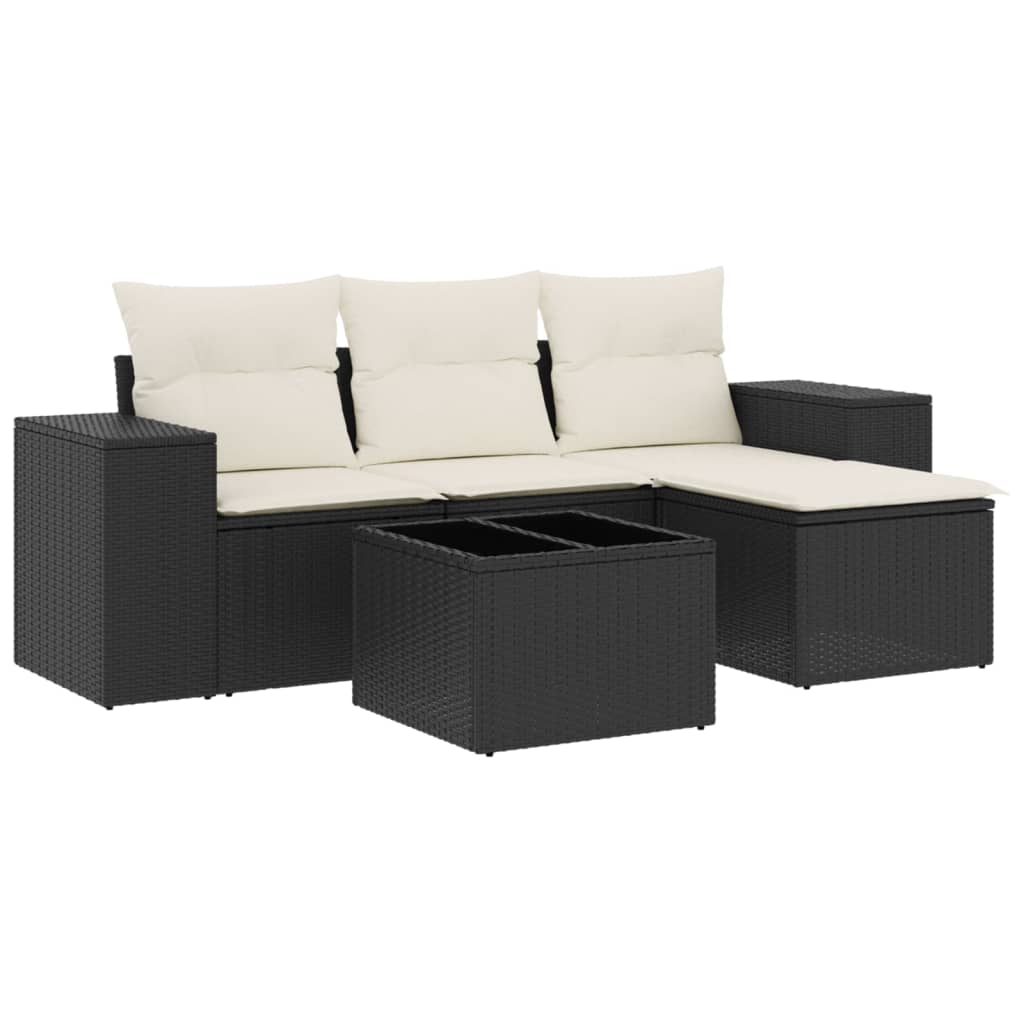 5-delige Loungeset met kussens poly rattan zwart Modulaire tuinbanken | Creëer jouw Trendy Thuis | Gratis bezorgd & Retour | Trendy.nl