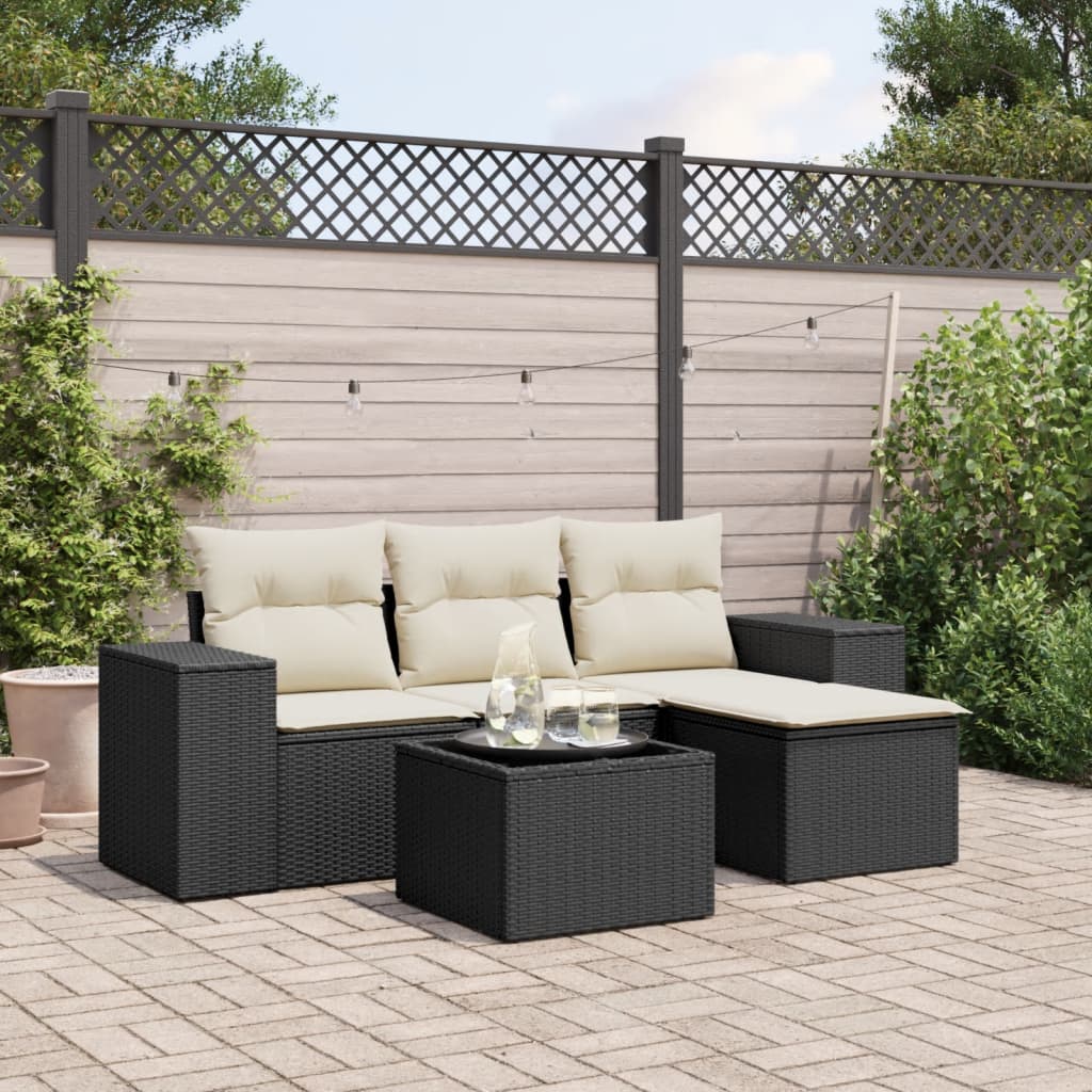 5-delige Loungeset met kussens poly rattan zwart Modulaire tuinbanken | Creëer jouw Trendy Thuis | Gratis bezorgd & Retour | Trendy.nl